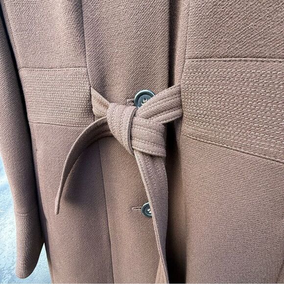 J Crew Brown Belted Wool Tie Peacoat Trench Coat Women's Preppy | Size 10T - Picture 9 of 17